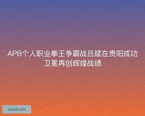 APB个人职业拳王争霸战吕斌在贵阳成功卫冕再创辉煌战绩